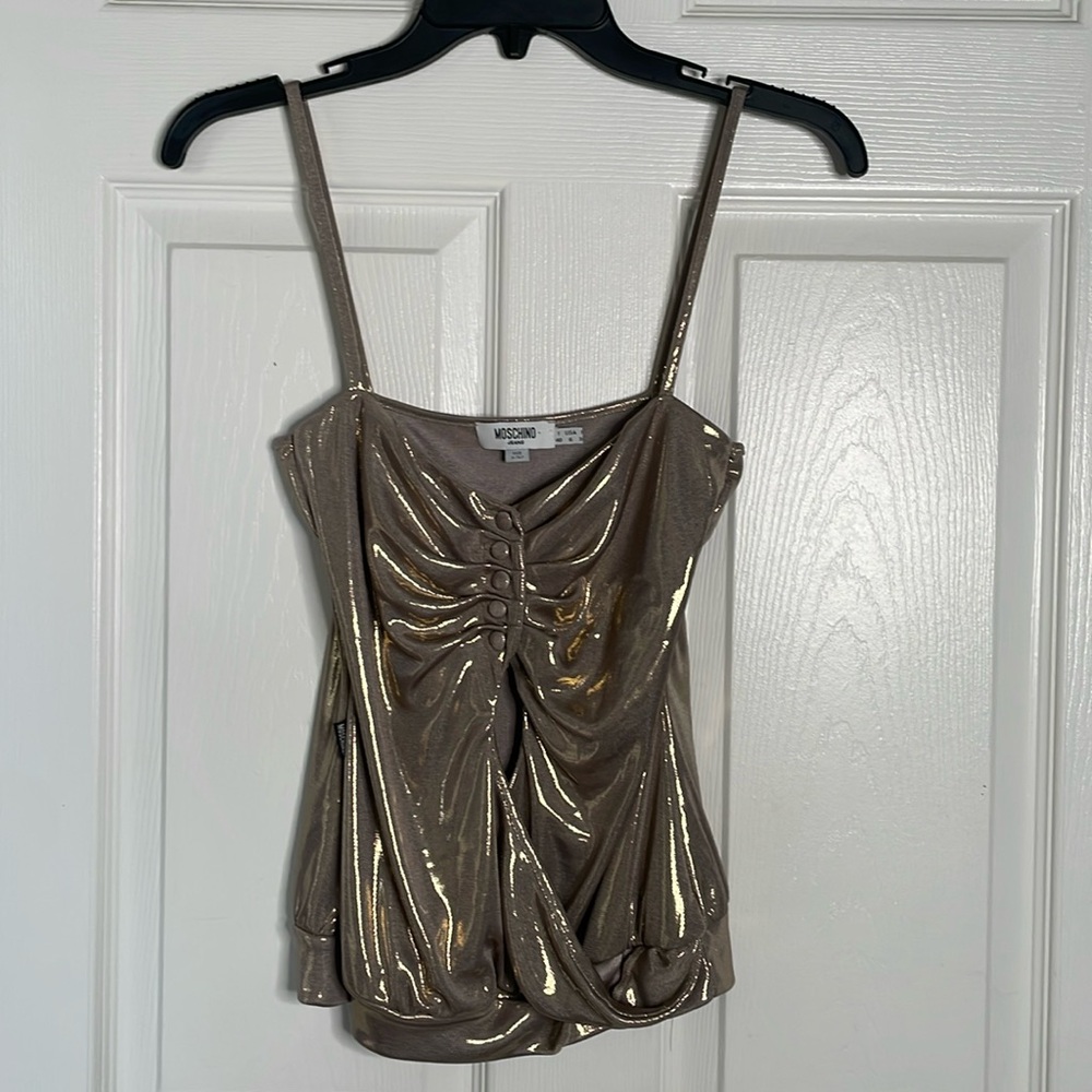 Moschino Jeans 1990s bronze Lame Cut Out Vintage tank top Y2K